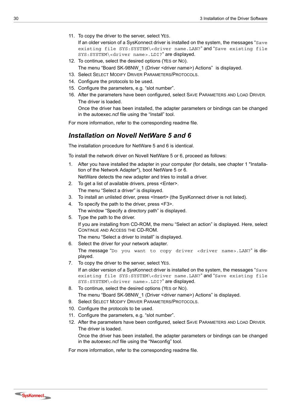 Installation on novell netware 5 and 6 | SysKonnect SK-9E21D User Manual | Page 28 / 46