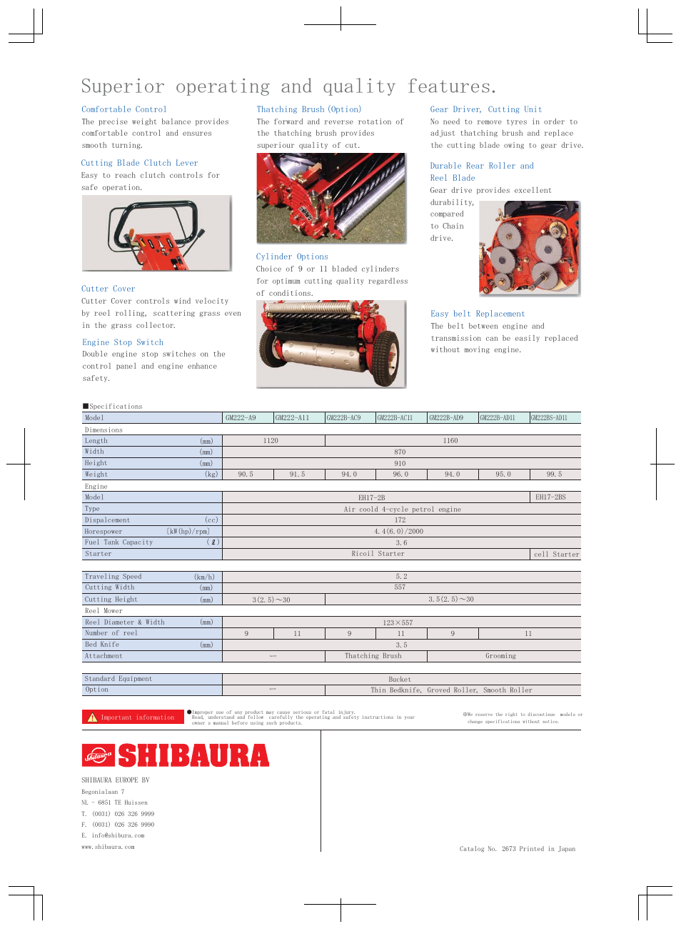 Superior operating and quality features | Shibaura GM222 User Manual | Page 2 / 2