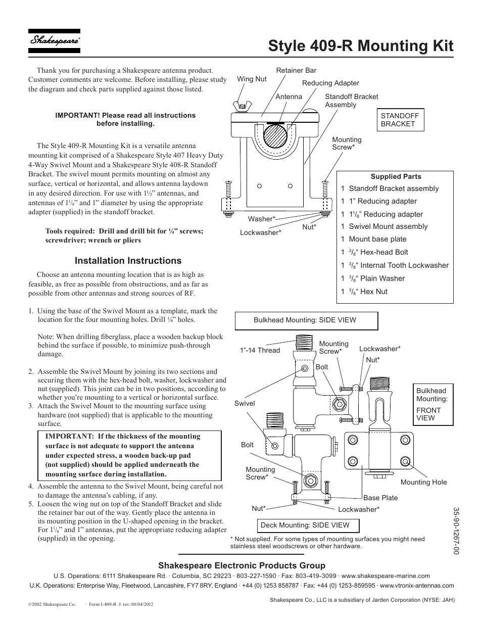 Shakespeare Electronic 409-R User Manual | 1 page