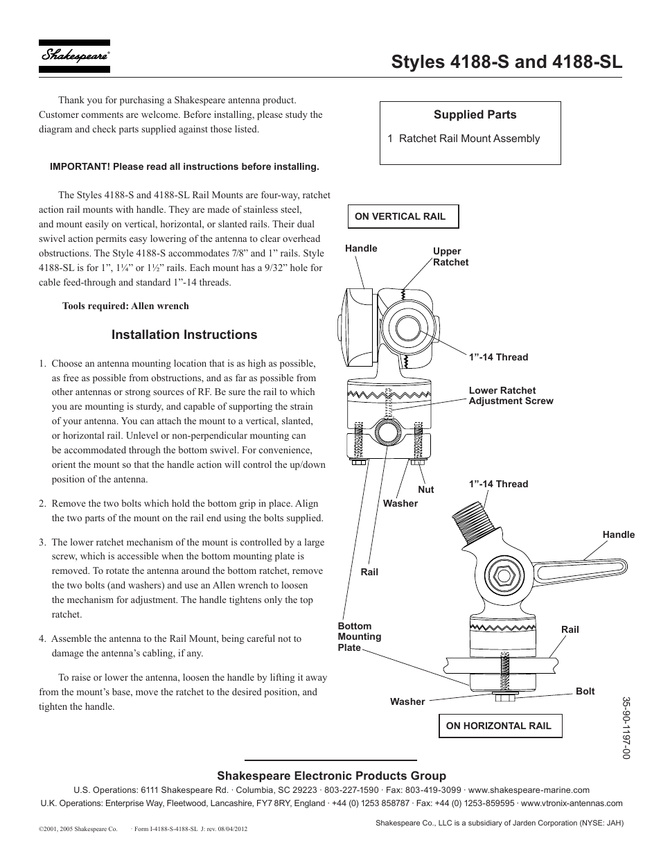 Shakespeare Electronic 4188-S User Manual | 1 page