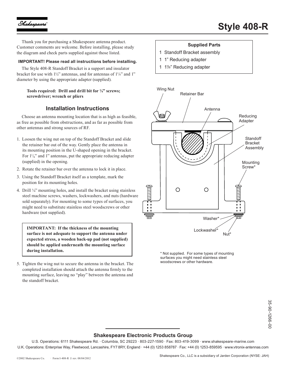 Shakespeare Electronic 408-R User Manual | 1 page