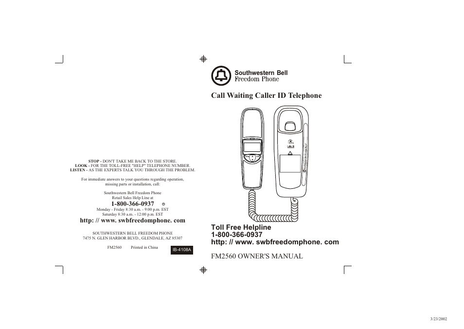 Southwestern Bell FM2560 User Manual | 16 pages