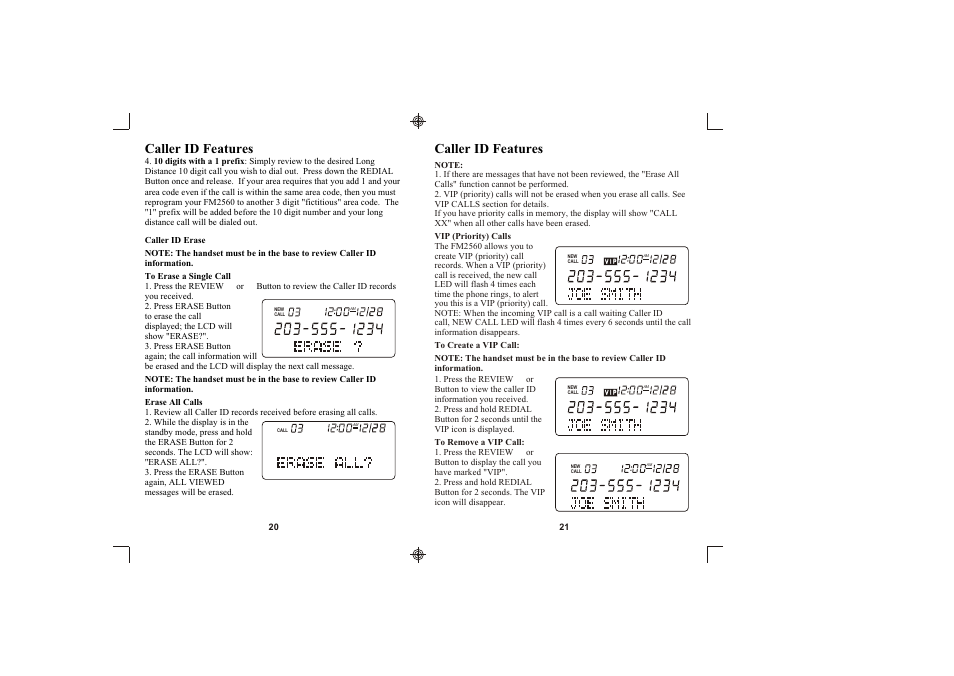 Caller id features | Southwestern Bell FM2560 User Manual | Page 11 / 16