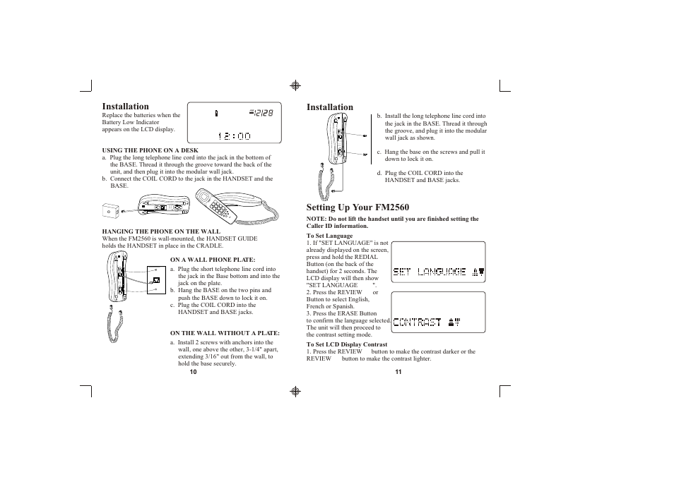 Installation, Setting up your fm2560 | Southwestern Bell FM2560 User Manual | Page 6 / 16