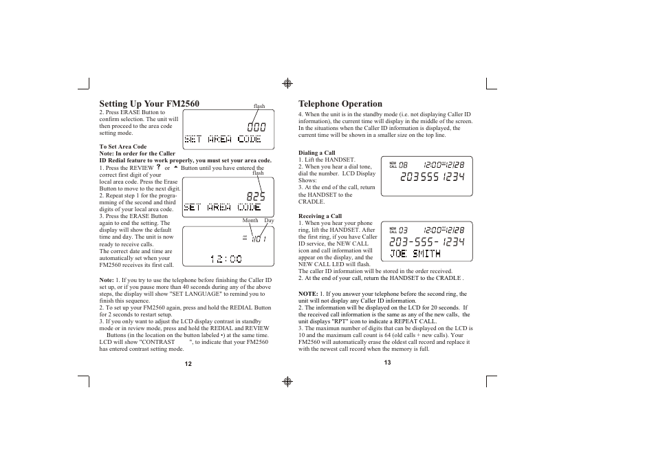 Telephone operation, Setting up your fm2560 | Southwestern Bell FM2560 User Manual | Page 7 / 16