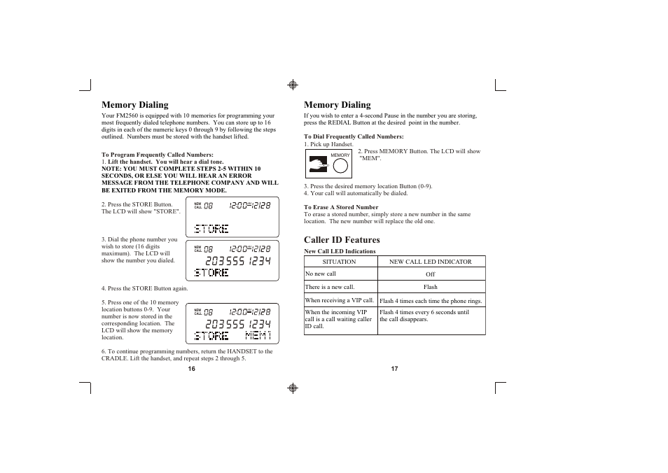 Caller id features | Southwestern Bell FM2560 User Manual | Page 9 / 16