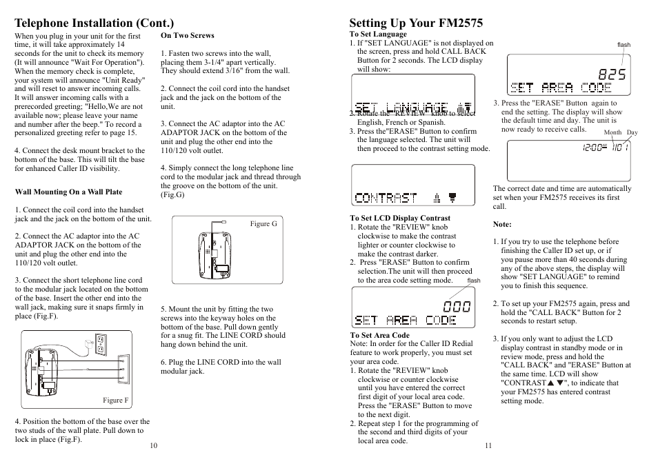 Telephone installation (cont.), Setting up your fm2575 | Southwestern Bell FM2575 User Manual | Page 6 / 17