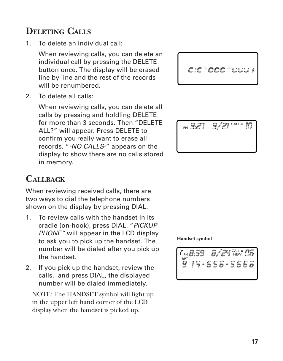 Callback | Southwestern Bell 2-9193 User Manual | Page 17 / 24