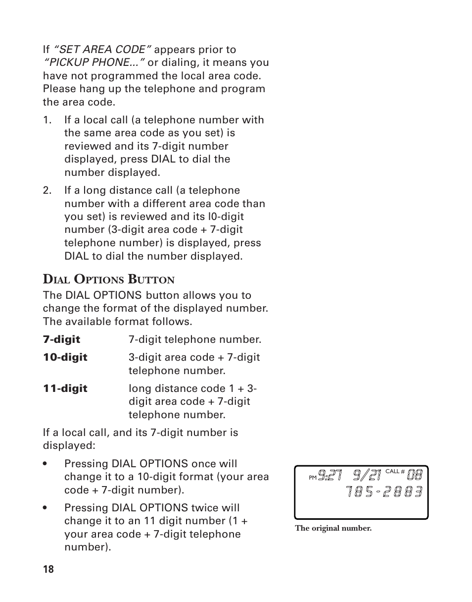 Dial options button | Southwestern Bell 2-9193 User Manual | Page 18 / 24