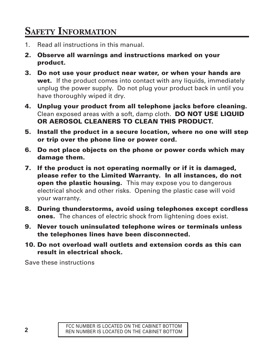 Afety, Nformation | Southwestern Bell 2-9193 User Manual | Page 2 / 24