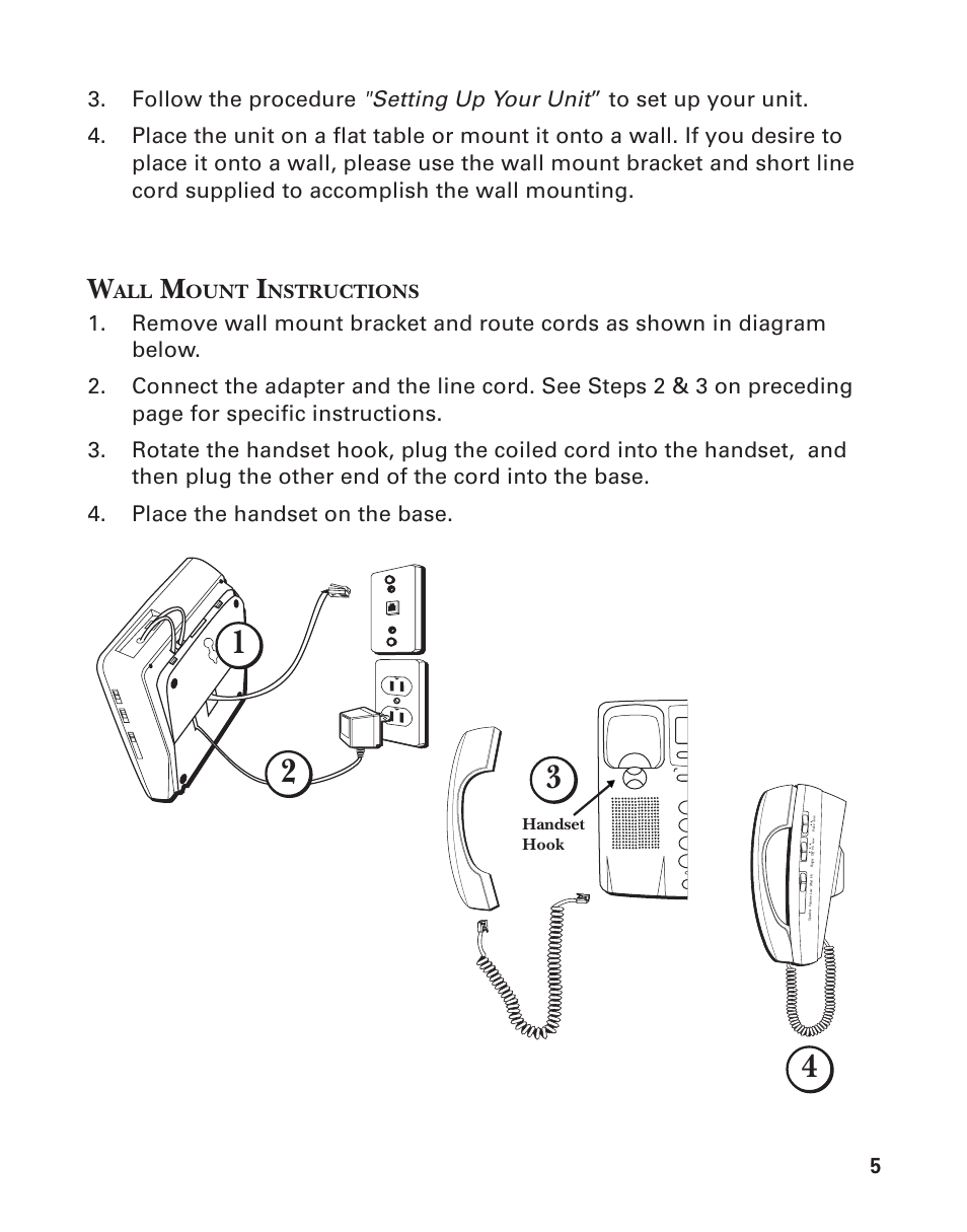 Wall mount instructions, Setting up your unit, Follow the procedure | Ount, Nstructions | Southwestern Bell 2-9193 User Manual | Page 5 / 24