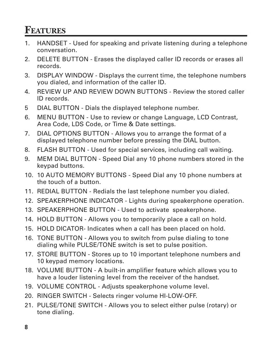 Features, Eatures | Southwestern Bell 2-9193 User Manual | Page 8 / 24