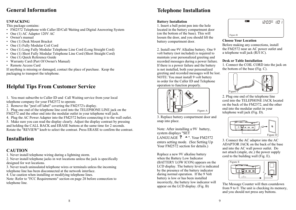 General information, Helpful tips from customer service, Installation | Telephone installation | Southwestern Bell FM2572 User Manual | Page 5 / 17