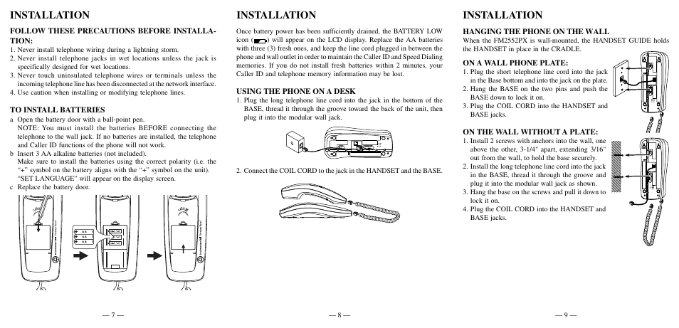 Installation | Southwestern Bell FM2552PX User Manual | Page 4 / 10