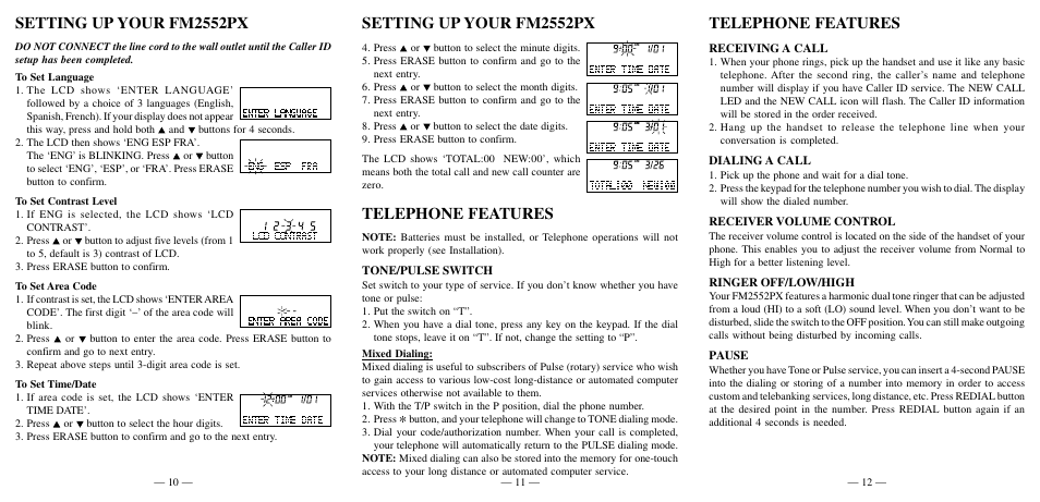 Setting up your fm2552px, Telephone features, Setting up your fm2552px telephone features | Southwestern Bell FM2552PX User Manual | Page 5 / 10