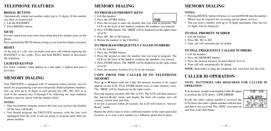 Caller id operation | Southwestern Bell FM2552PX User Manual | Page 6 / 10