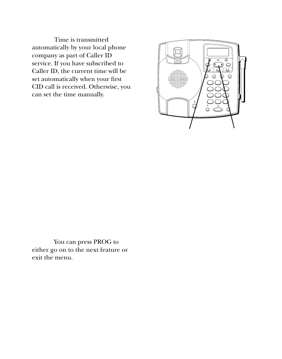 Setting the current time, Etting, Urrent | Prog button review button | Southwestern Bell 26955 User Manual | Page 15 / 160