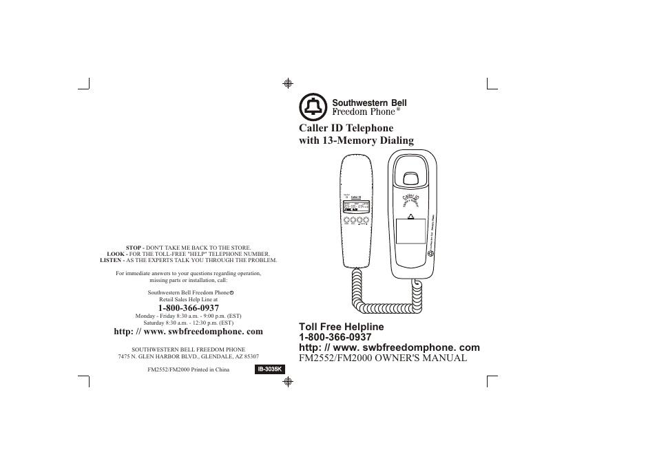 Southwestern Bell FM2552/FM2000 User Manual | 13 pages