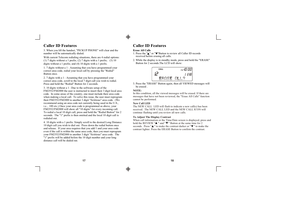 Caller id features | Southwestern Bell FM2552/FM2000 User Manual | Page 10 / 13