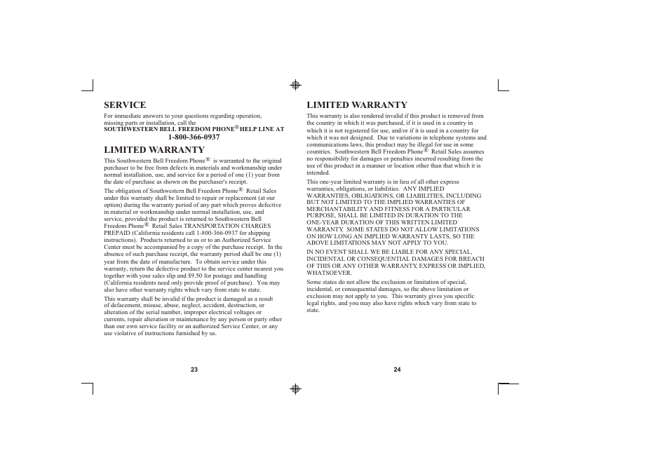 Southwestern Bell FM2552/FM2000 User Manual | Page 13 / 13