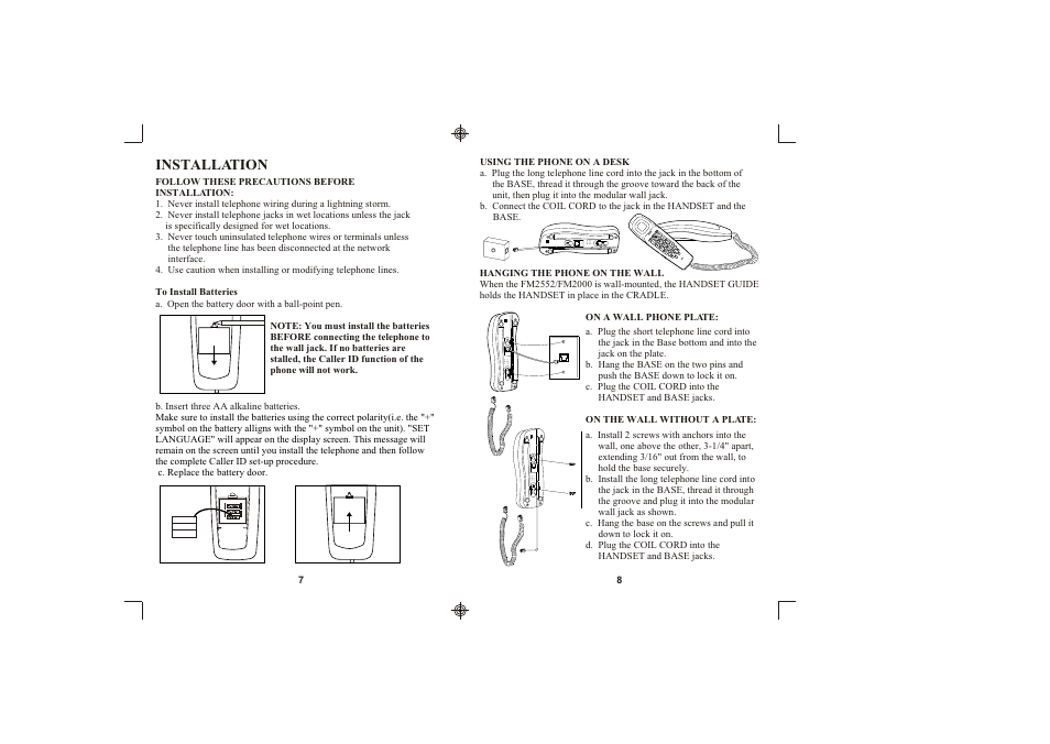 Installation | Southwestern Bell FM2552/FM2000 User Manual | Page 5 / 13