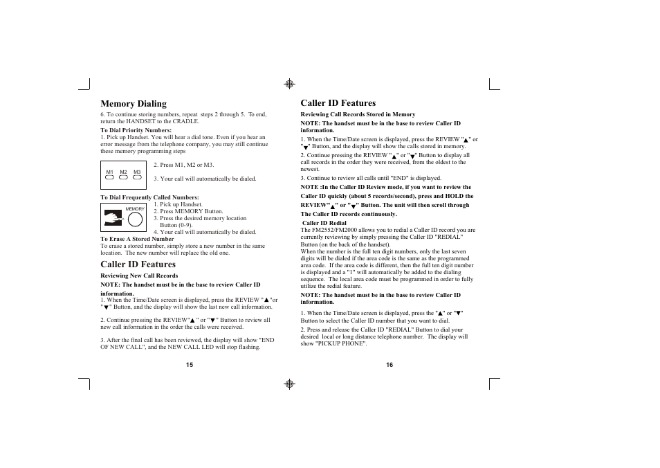 Caller id features | Southwestern Bell FM2552/FM2000 User Manual | Page 9 / 13