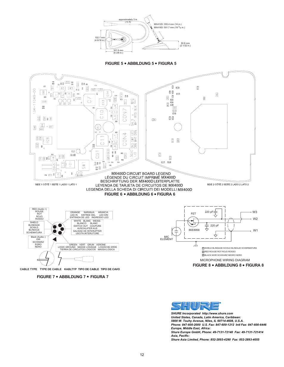 Figure 5 abbildung 5 figura 5, Figure 8 abbildung 8 figura 8, Figure 6 abbildung 6 figura 6 | Figure 7 abbildung 7 figura 7 | Shure MX400D User Manual | Page 12 / 12