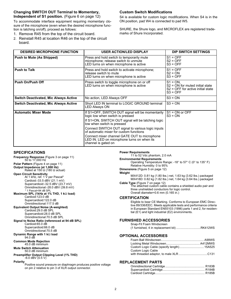 Shure MX400D User Manual | Page 2 / 12