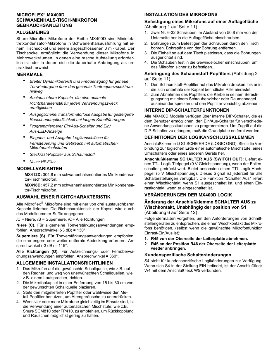 Shure MX400D User Manual | Page 5 / 12