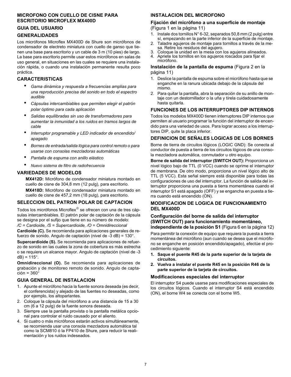 Shure MX400D User Manual | Page 7 / 12