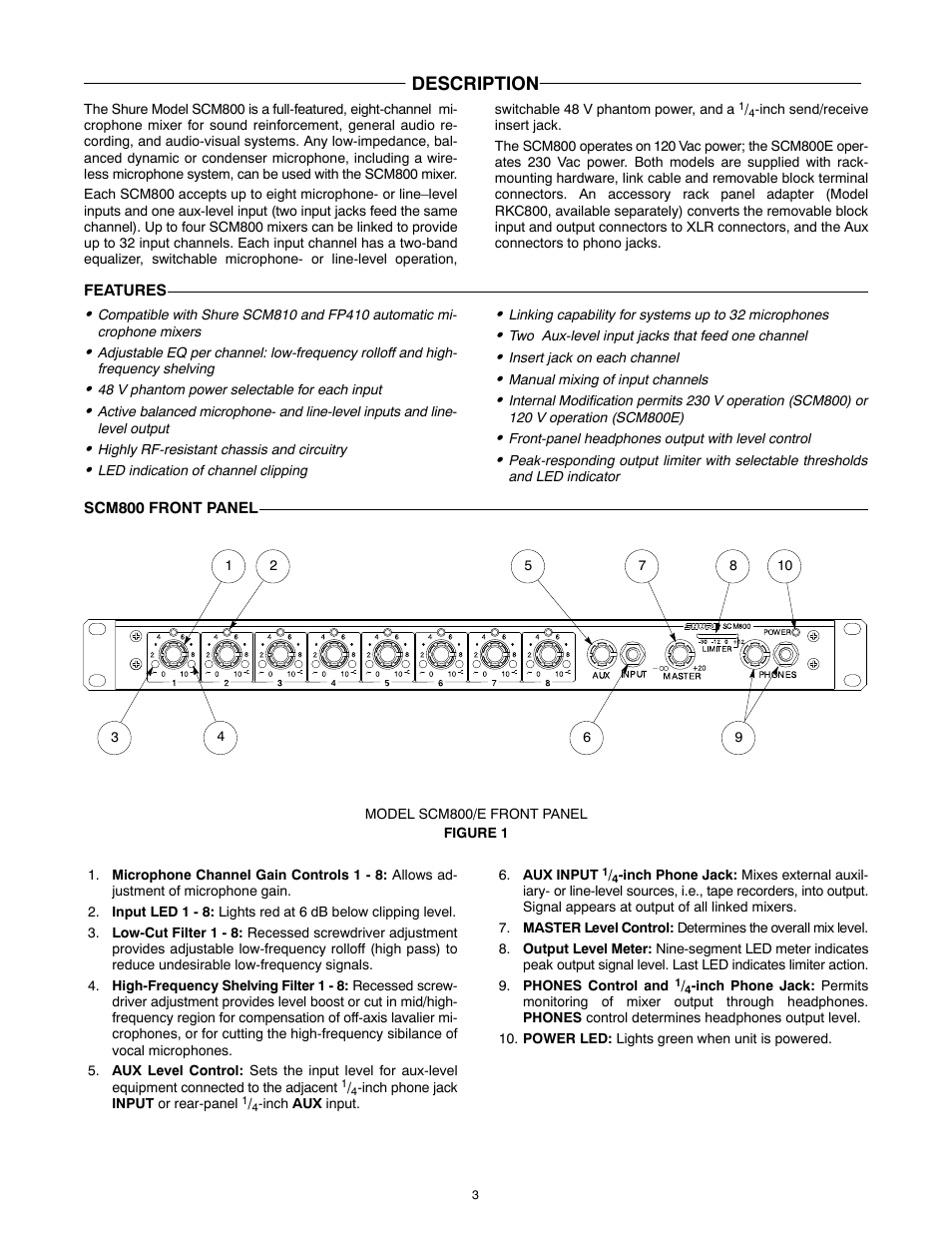 Description | Shure SCM800 User Manual | Page 3 / 12