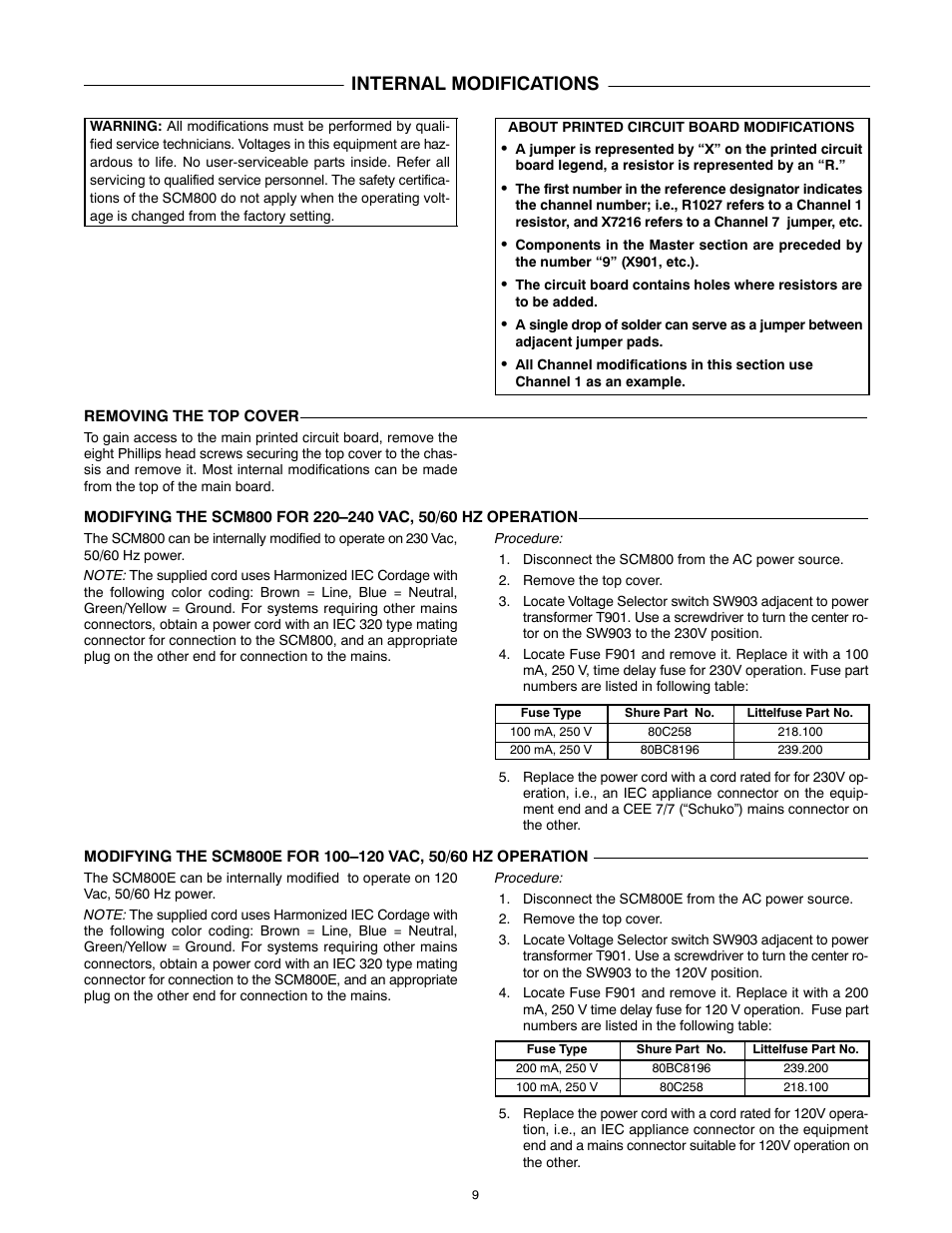 Internal modifications | Shure SCM800 User Manual | Page 9 / 12