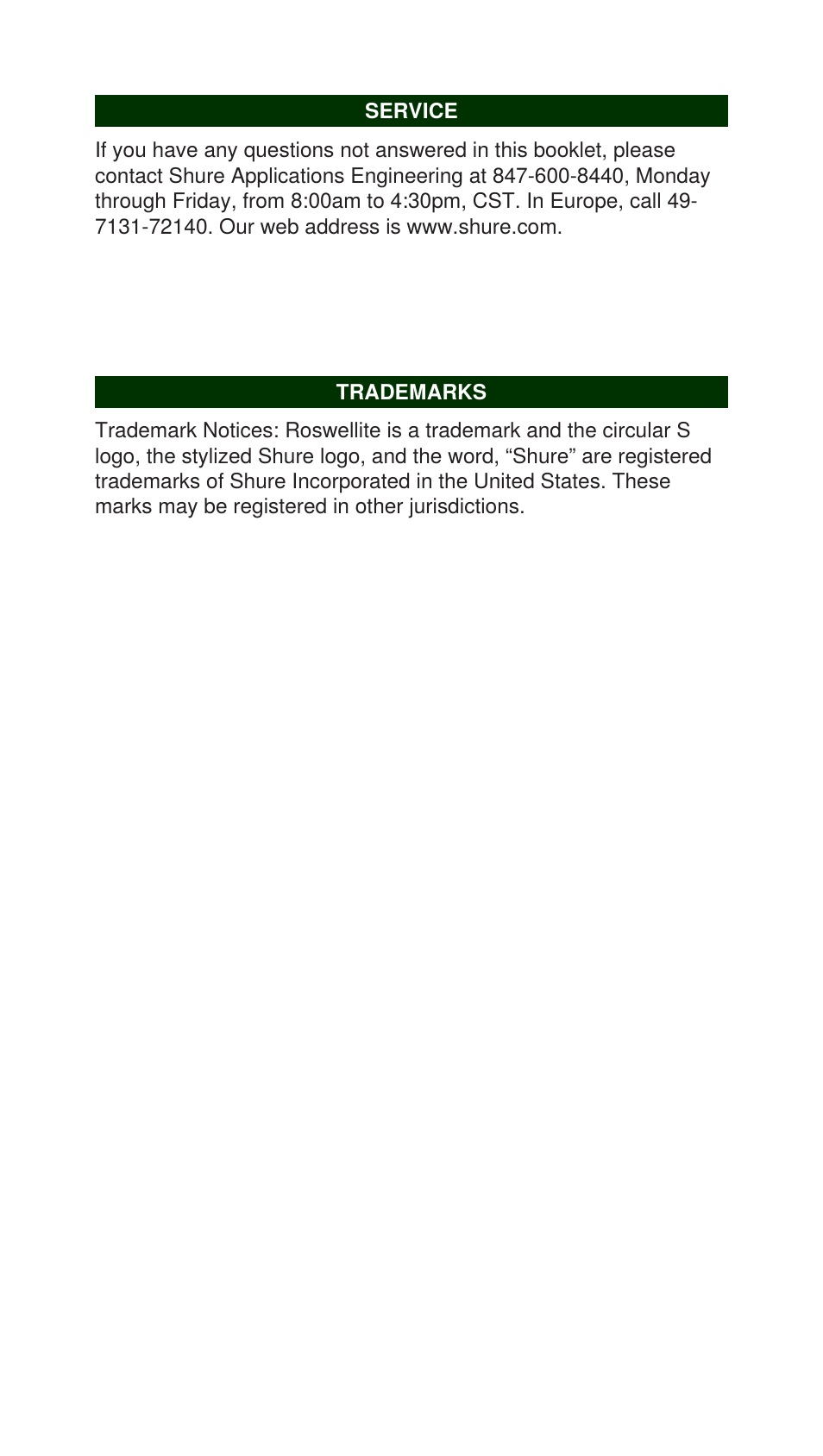 Shure ROSWELLITE KSM313 User Manual | Page 10 / 12