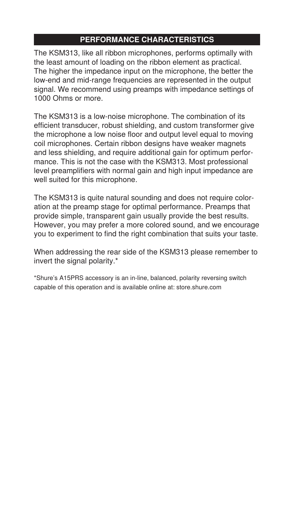 Shure ROSWELLITE KSM313 User Manual | Page 3 / 12