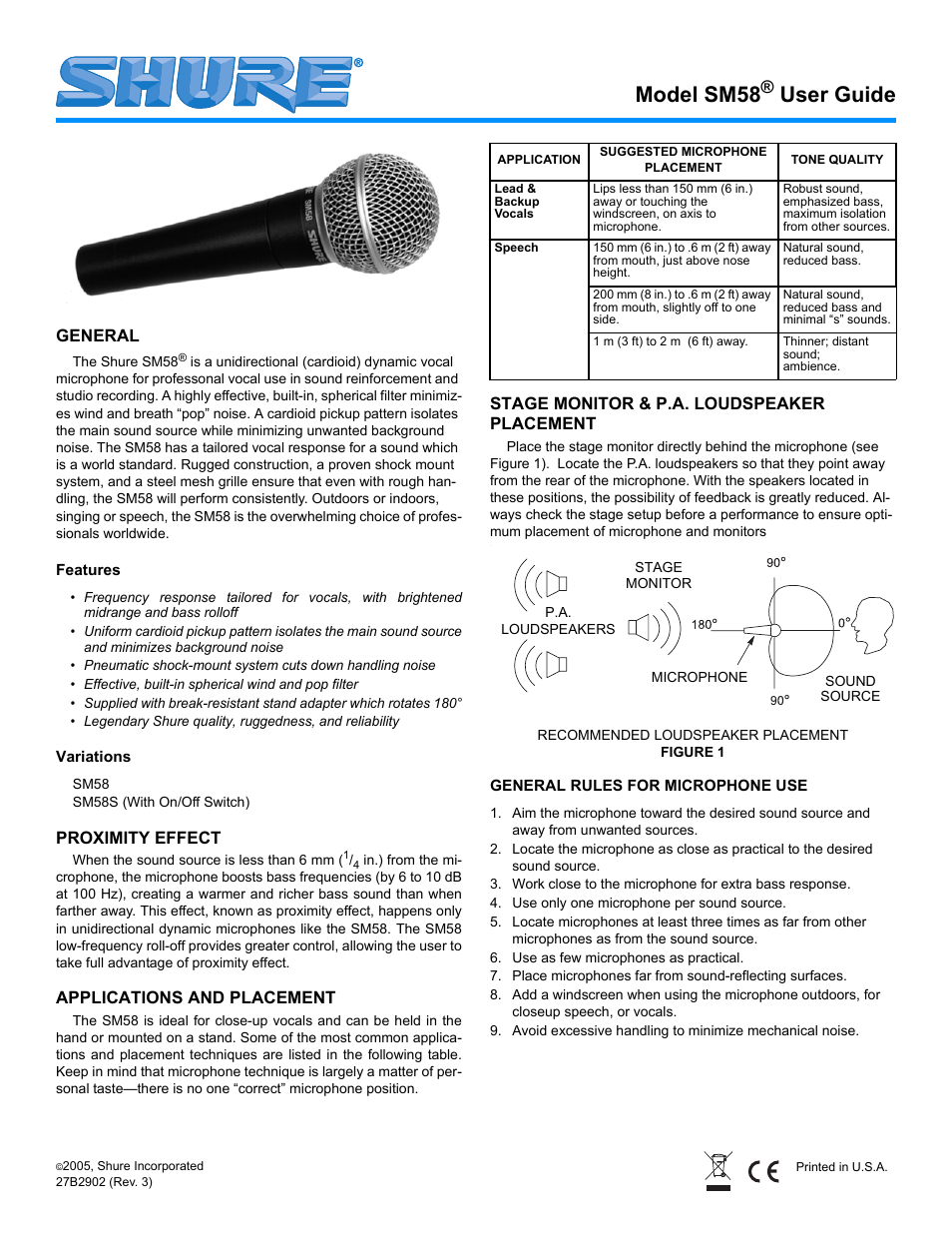Shure SM58 User Manual | 12 pages