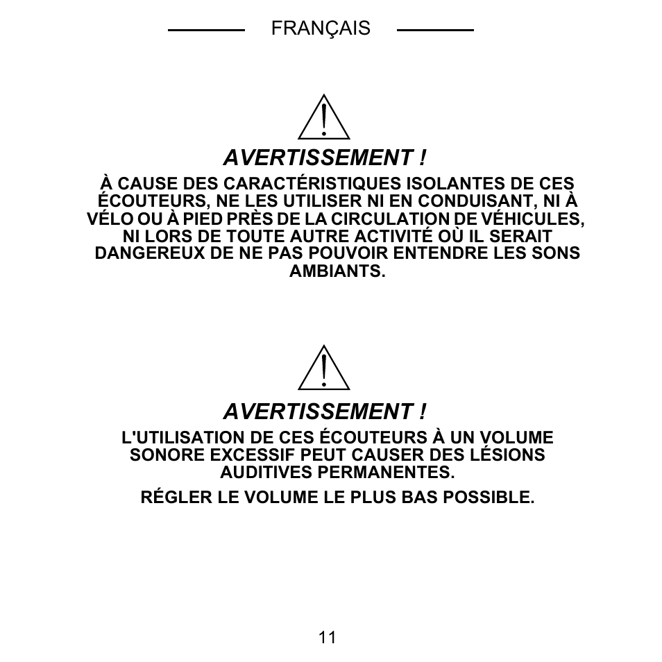 Avertissement | Shure E5C User Manual | Page 13 / 63