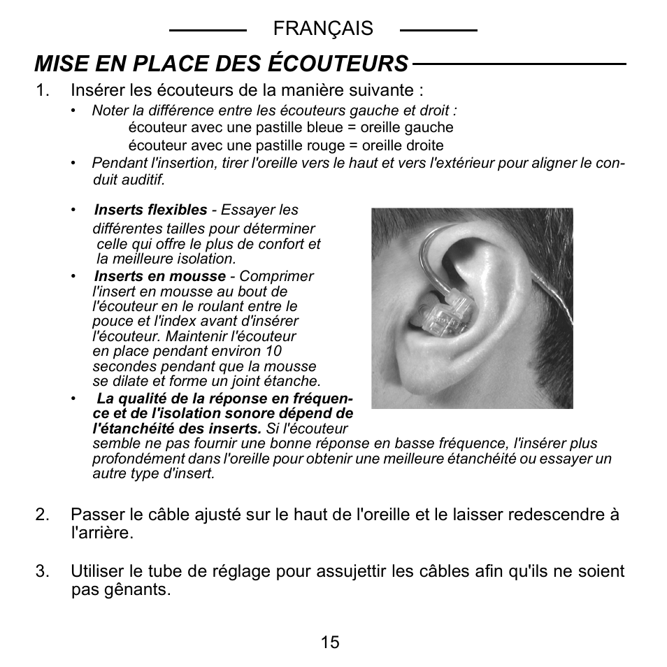 Mise en place des écouteurs, Français | Shure E5C User Manual | Page 17 / 63