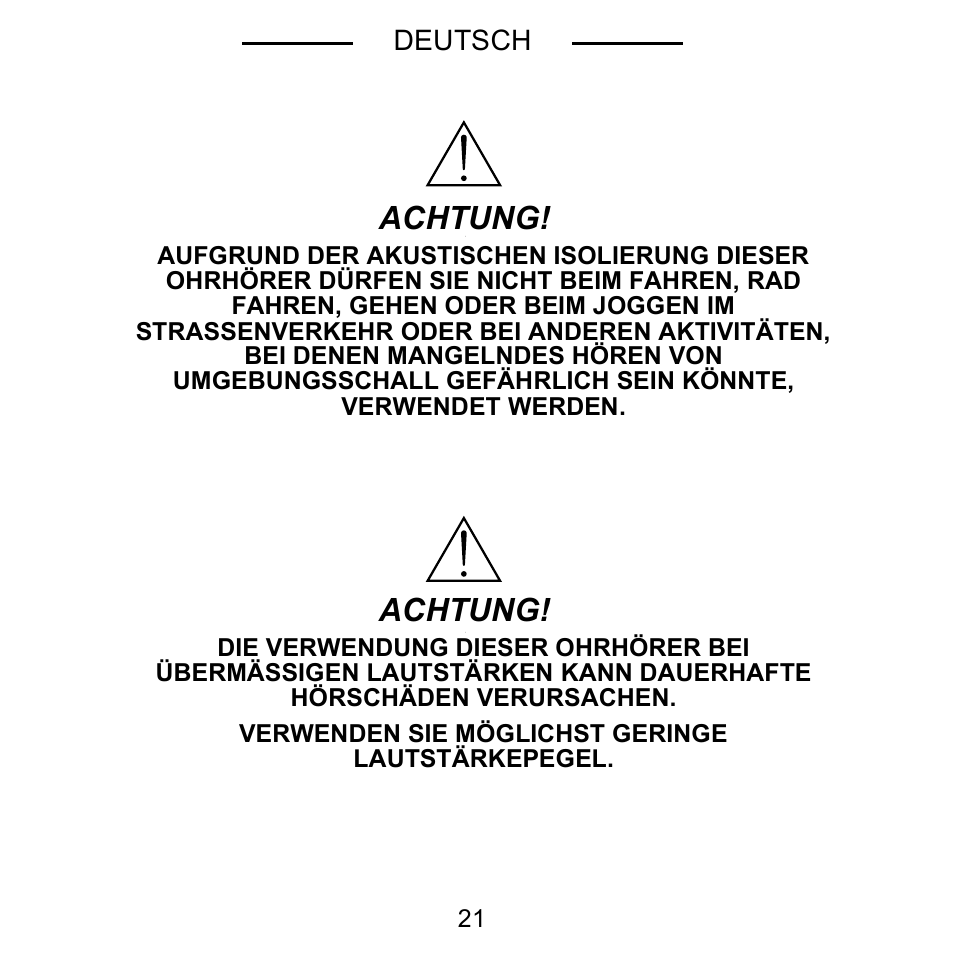 Achtung | Shure E5C User Manual | Page 23 / 63