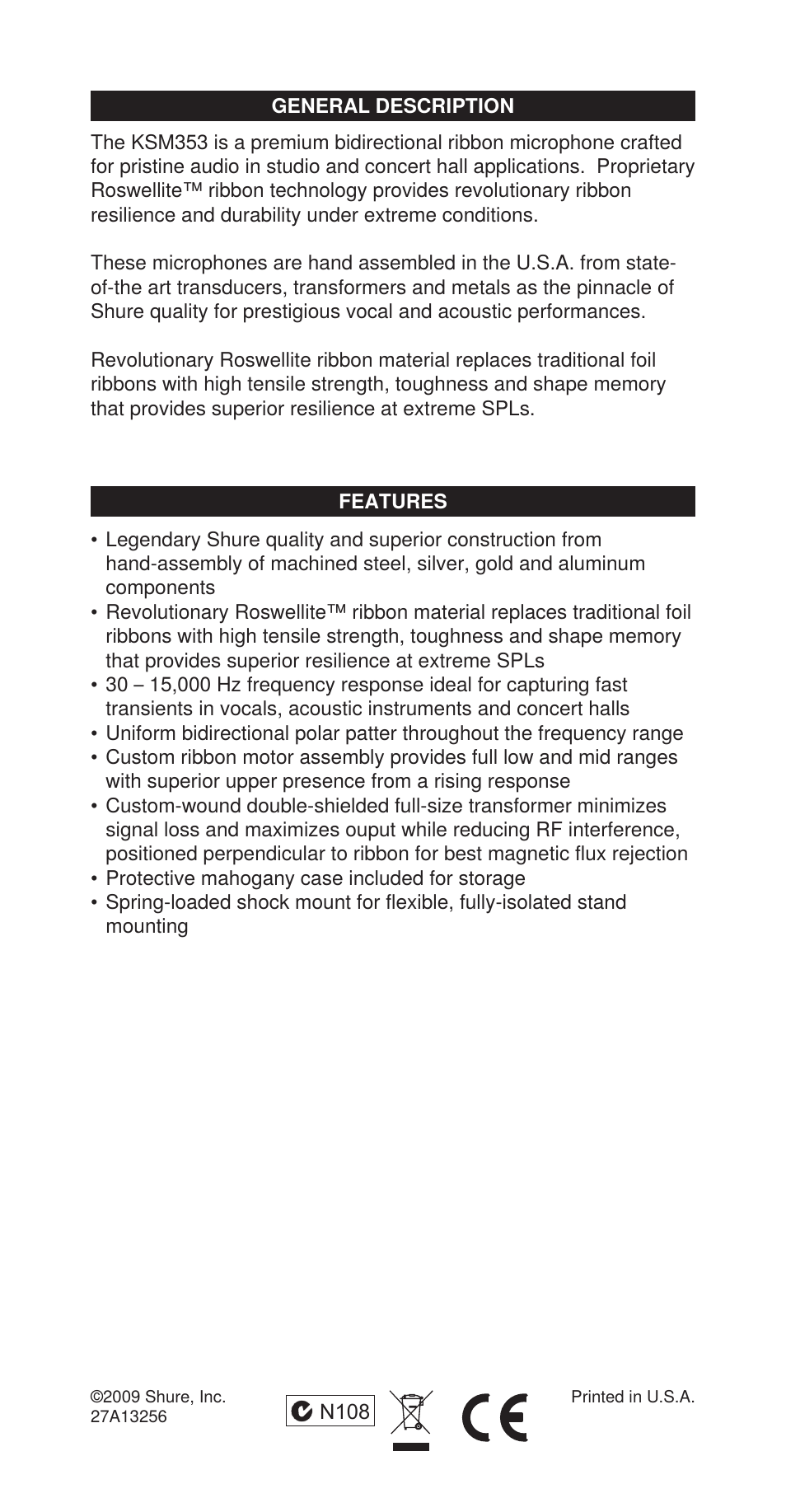 Shure ROSWELLITE KSM353 User Manual | Page 3 / 12