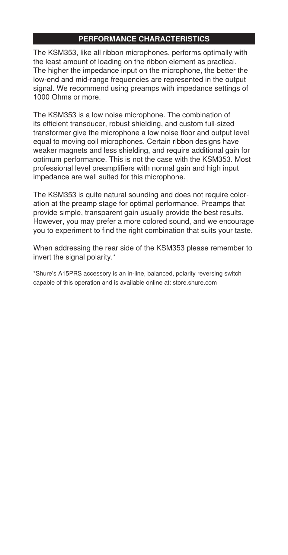 Shure ROSWELLITE KSM353 User Manual | Page 4 / 12