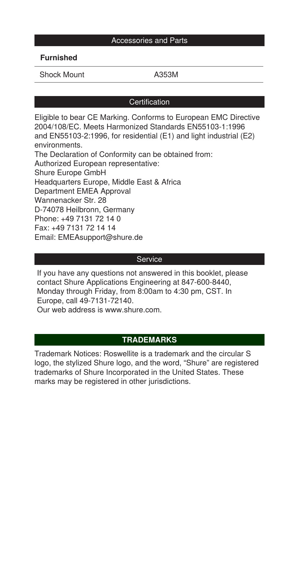 Shure ROSWELLITE KSM353 User Manual | Page 9 / 12