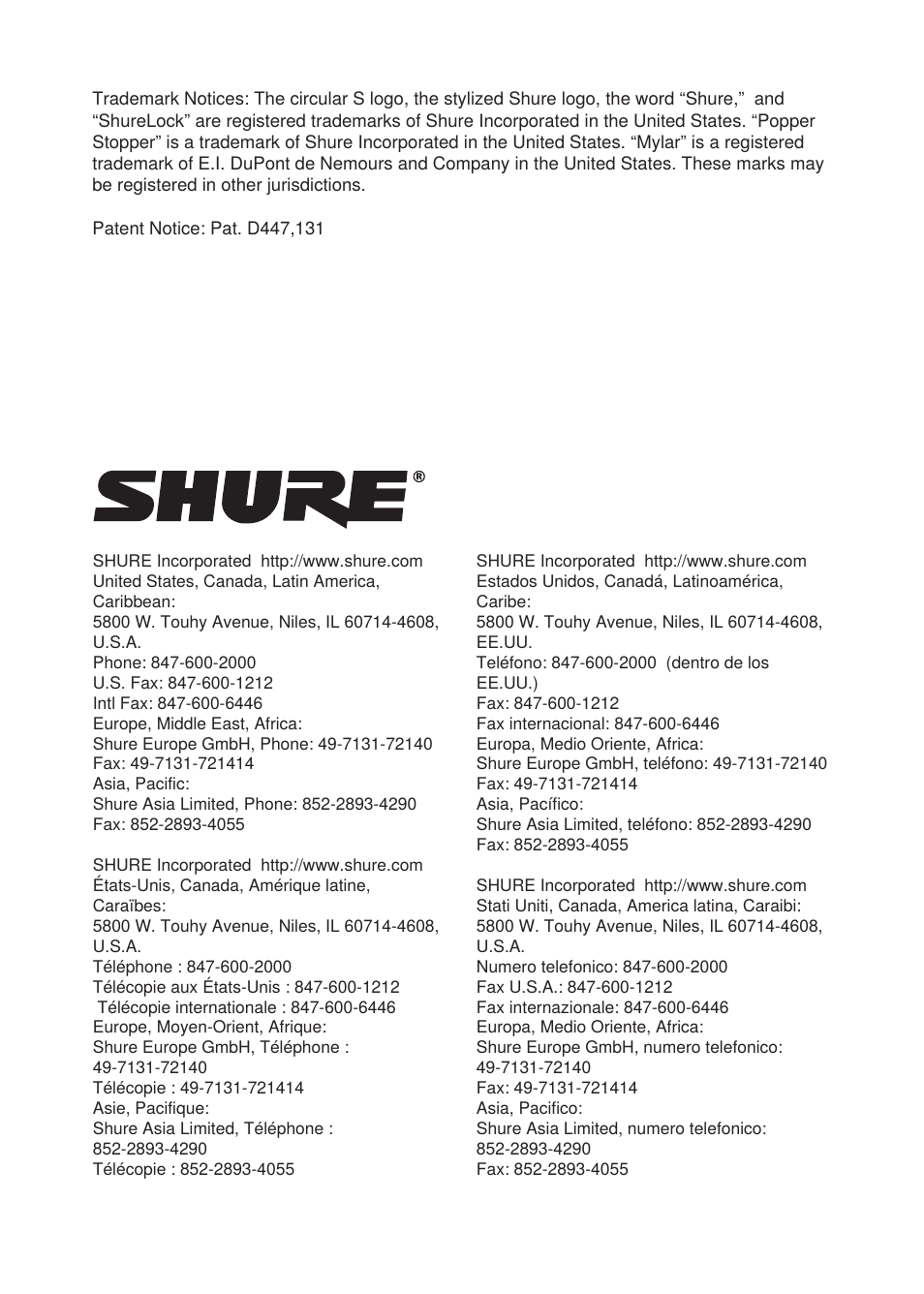 Shure KSM44A User Manual | Page 10 / 10