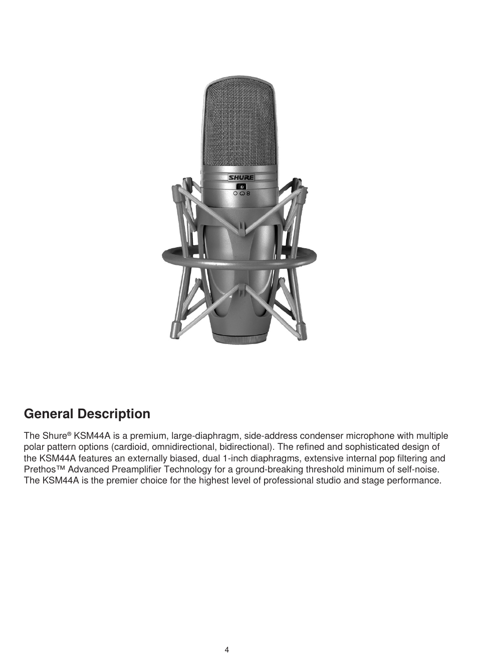 General description | Shure KSM44A User Manual | Page 3 / 10