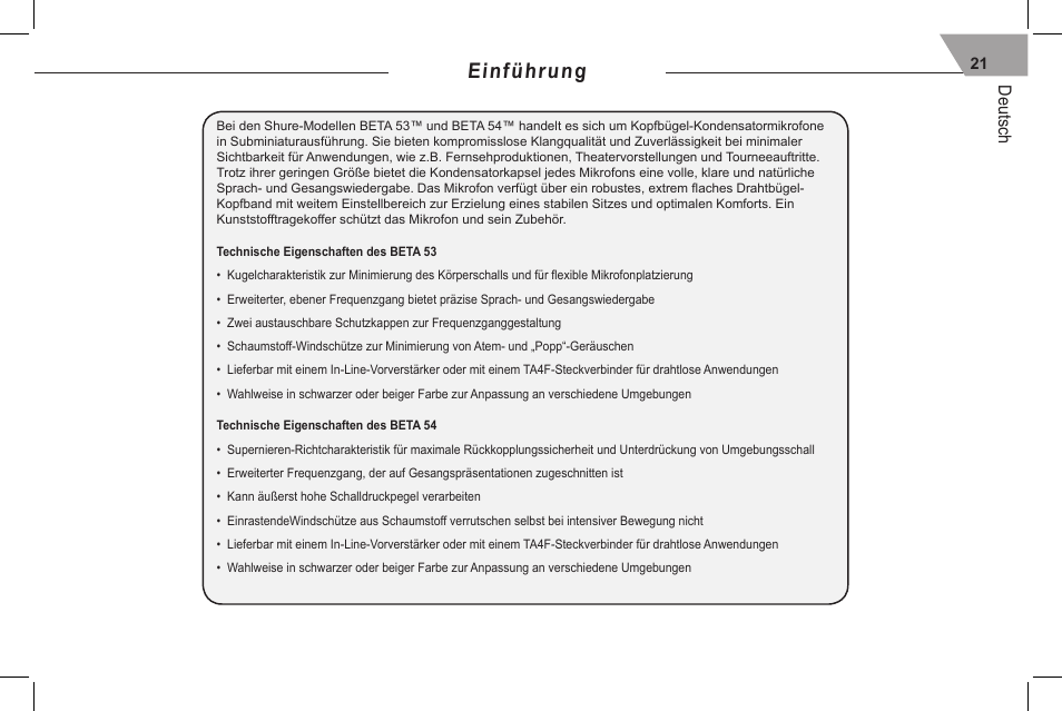 Einführung, Deutsch | Shure 53 User Manual | Page 23 / 66