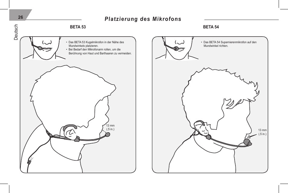 Platzierung des mikrofons, Deutsch | Shure 53 User Manual | Page 28 / 66