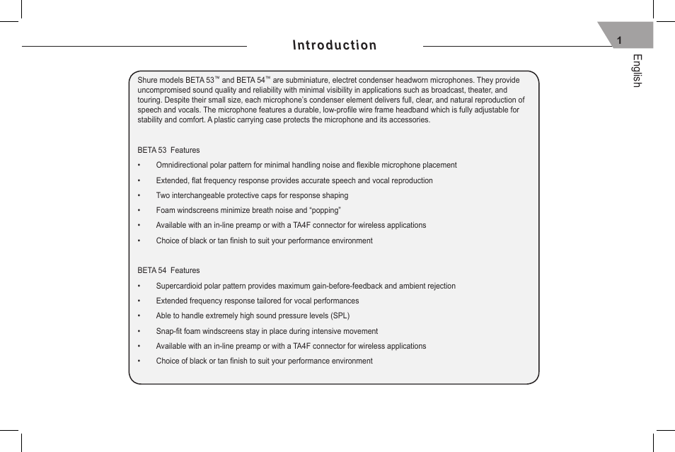 Introduction, English | Shure 53 User Manual | Page 3 / 66