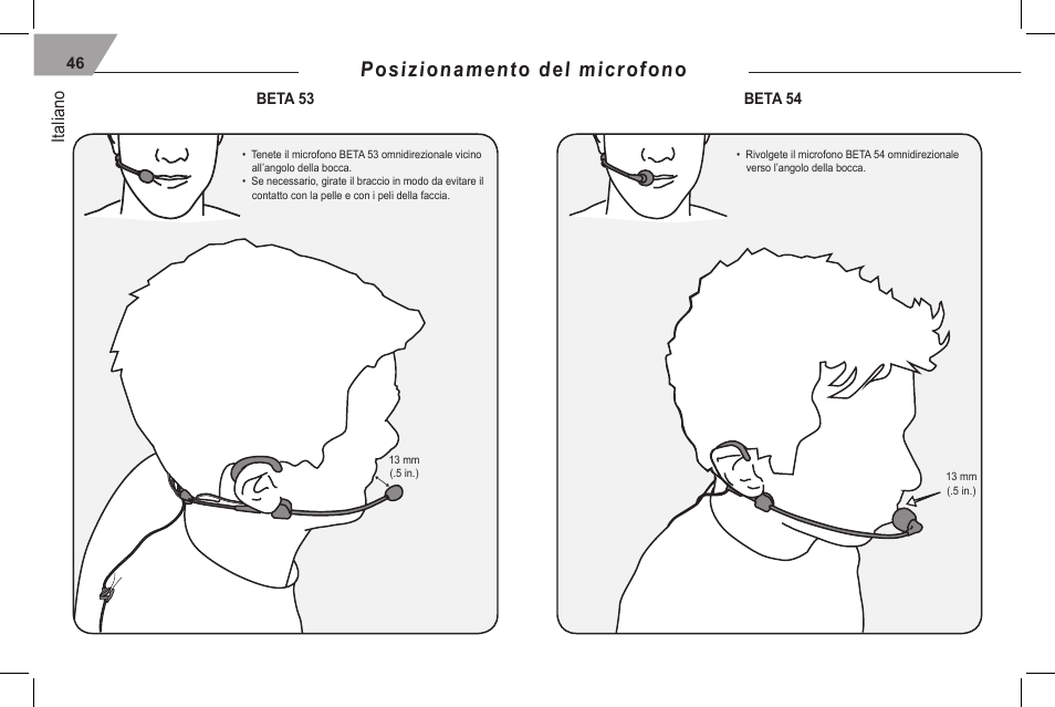 Posizionamento del microfono, Italiano | Shure 53 User Manual | Page 48 / 66