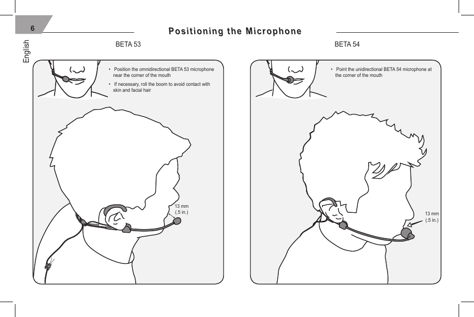 Positioning the microphone, English | Shure 53 User Manual | Page 8 / 66