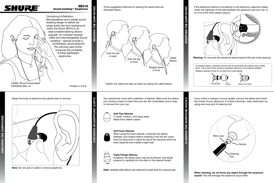 Shure SOUND ISOLATING SE210 User Manual | 2 pages