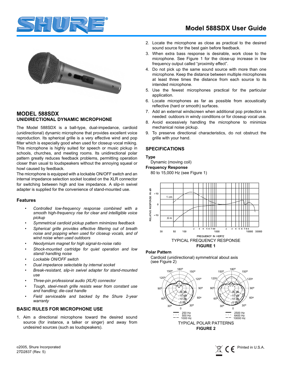 Shure 588SDX User Manual | 12 pages
